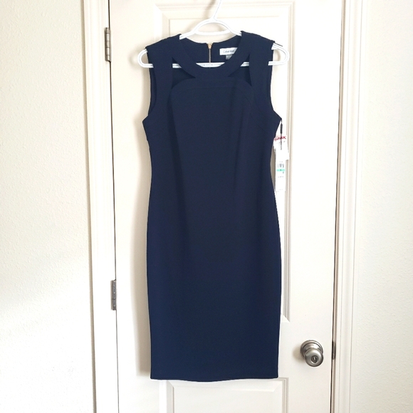 Calvin Klein Navy Blue Sheath Dress NWT SIZE 8 - Picture 1 of 16